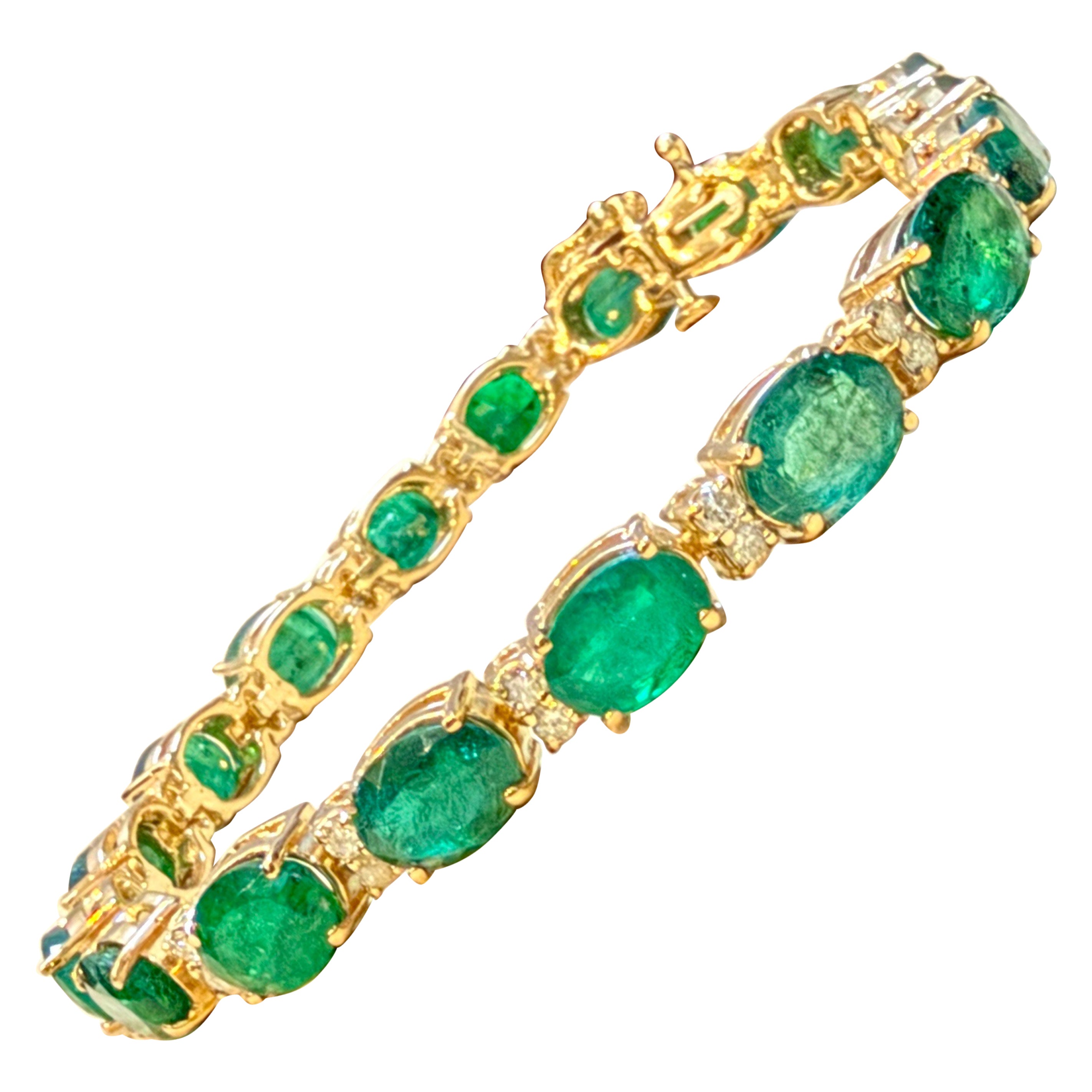 23 Karat natürlicher sambischer Smaragd 
1,6 Karat Diamant Tennis-Armband 14 Karat Gold