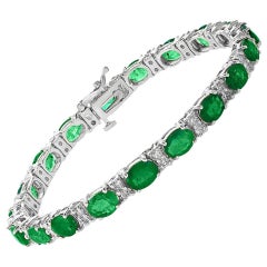23 Carat Natural Zambian Emerald & 1.6ct Diamond Tennis Bracelet 14 Karat Gold