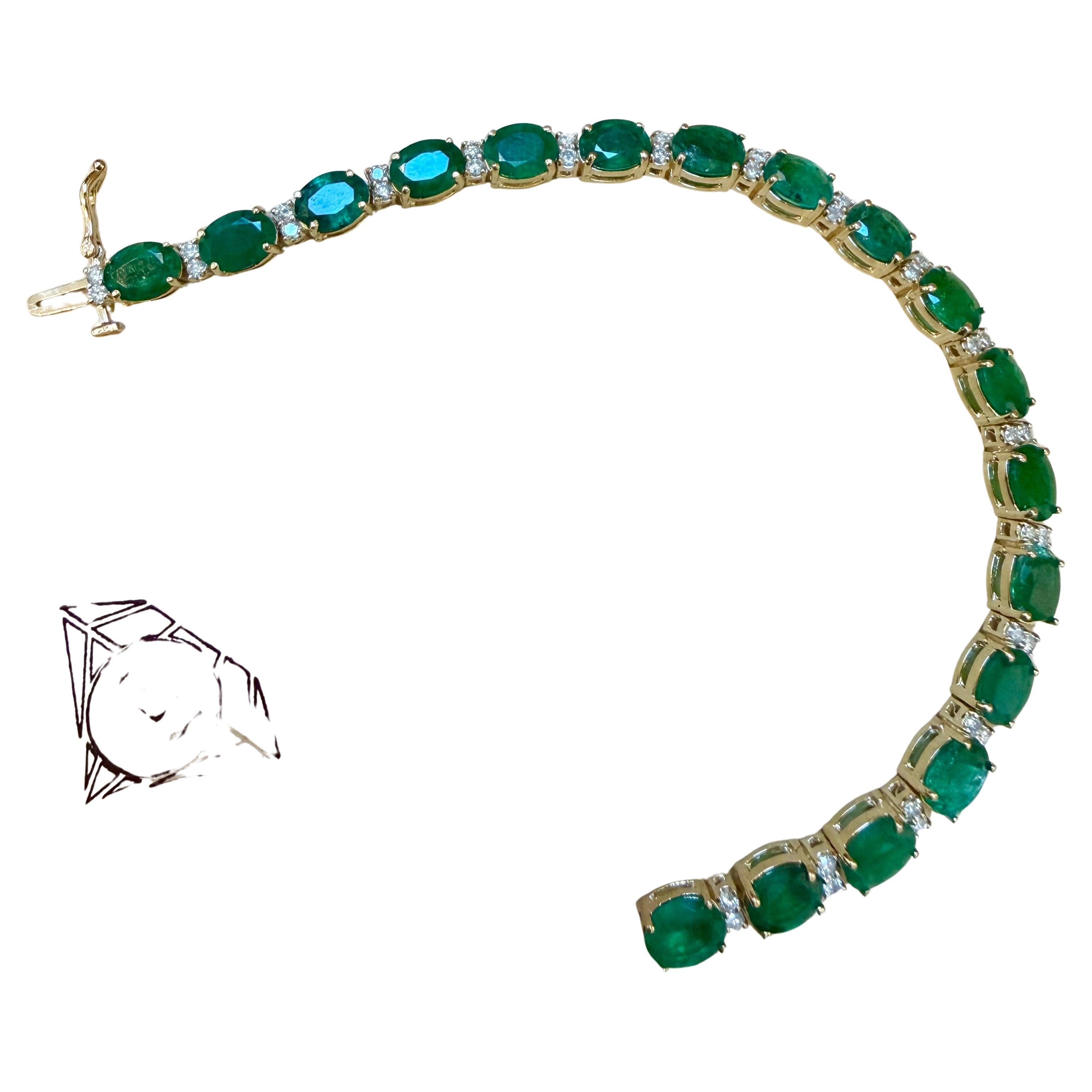 Esmeralda natural de Zambia de 23 quilates y diamante de 1,6 quilates Pulsera de tenis Oro de 14 quilates