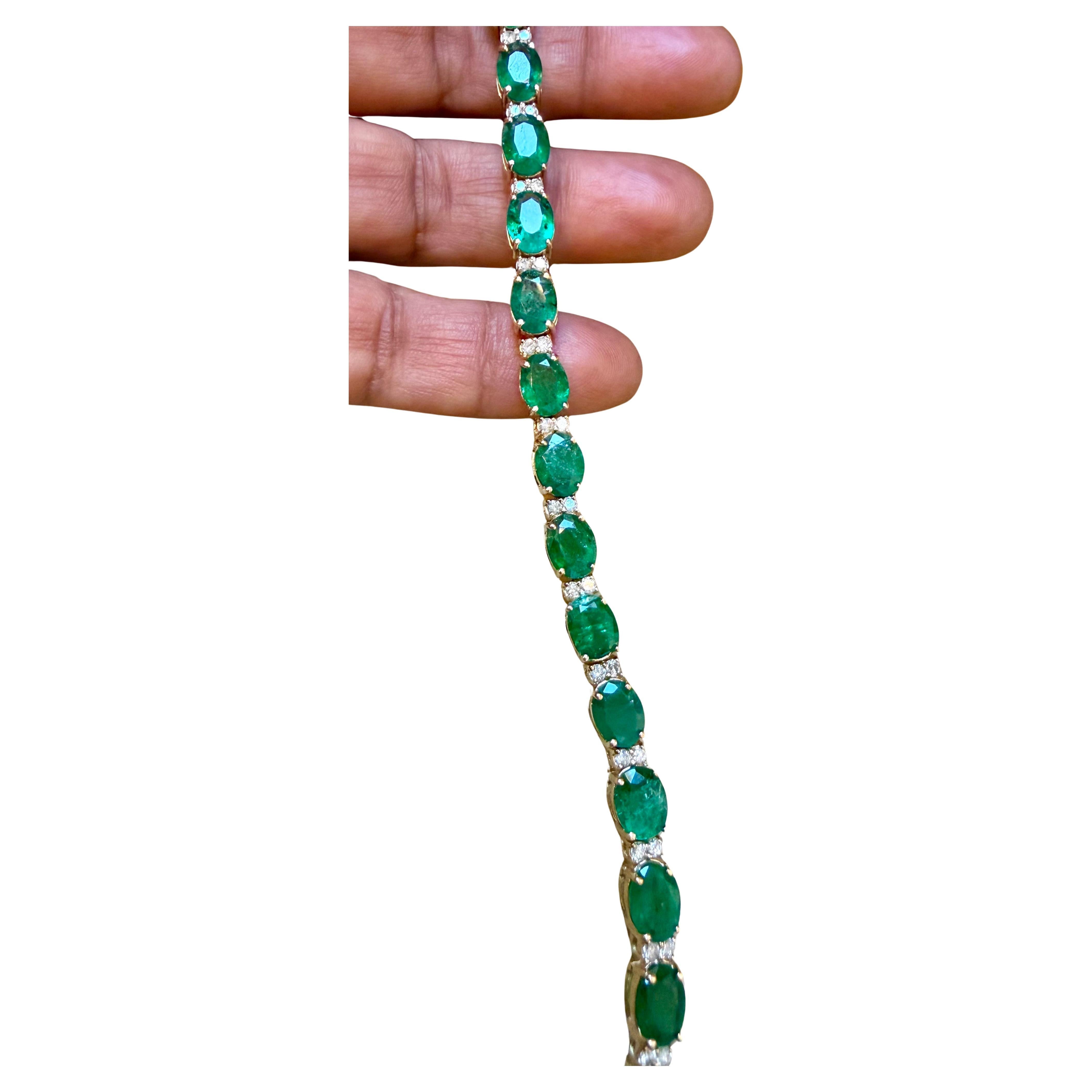 Esmeralda natural de Zambia de 23 quilates y diamante de 1,6 quilates Pulsera de tenis Oro de 14 quilates