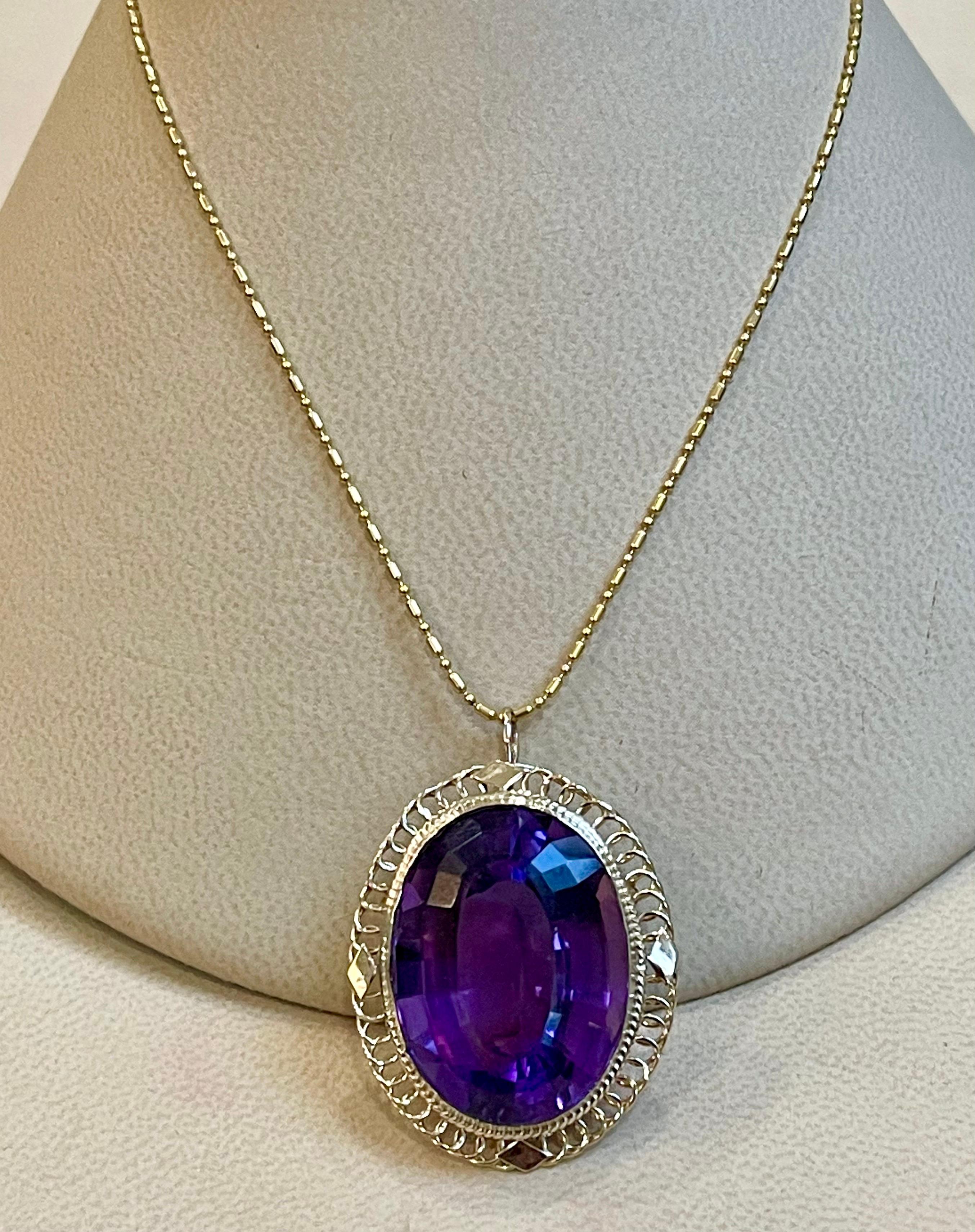 23 Karat Ovaler Amethyst-Anhänger Kette Halskette 14 Karat Gelbgold Vintage (Ovalschliff)