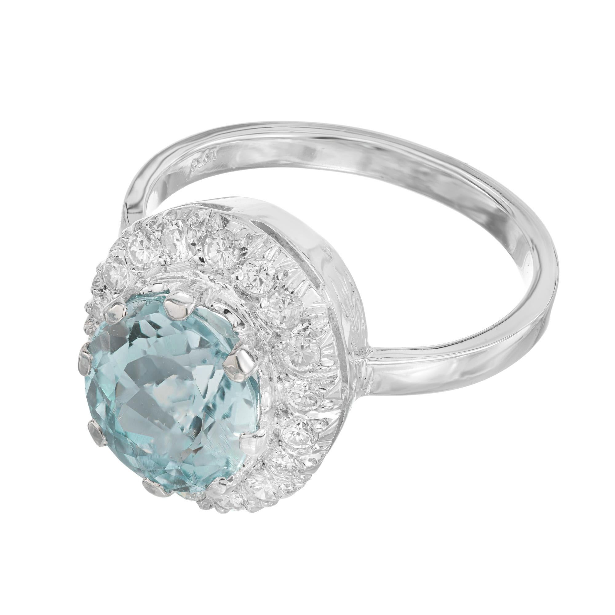 Oval Cut 2.3 Carat Oval Aquamarine Diamond Platinum Halo Ring  For Sale