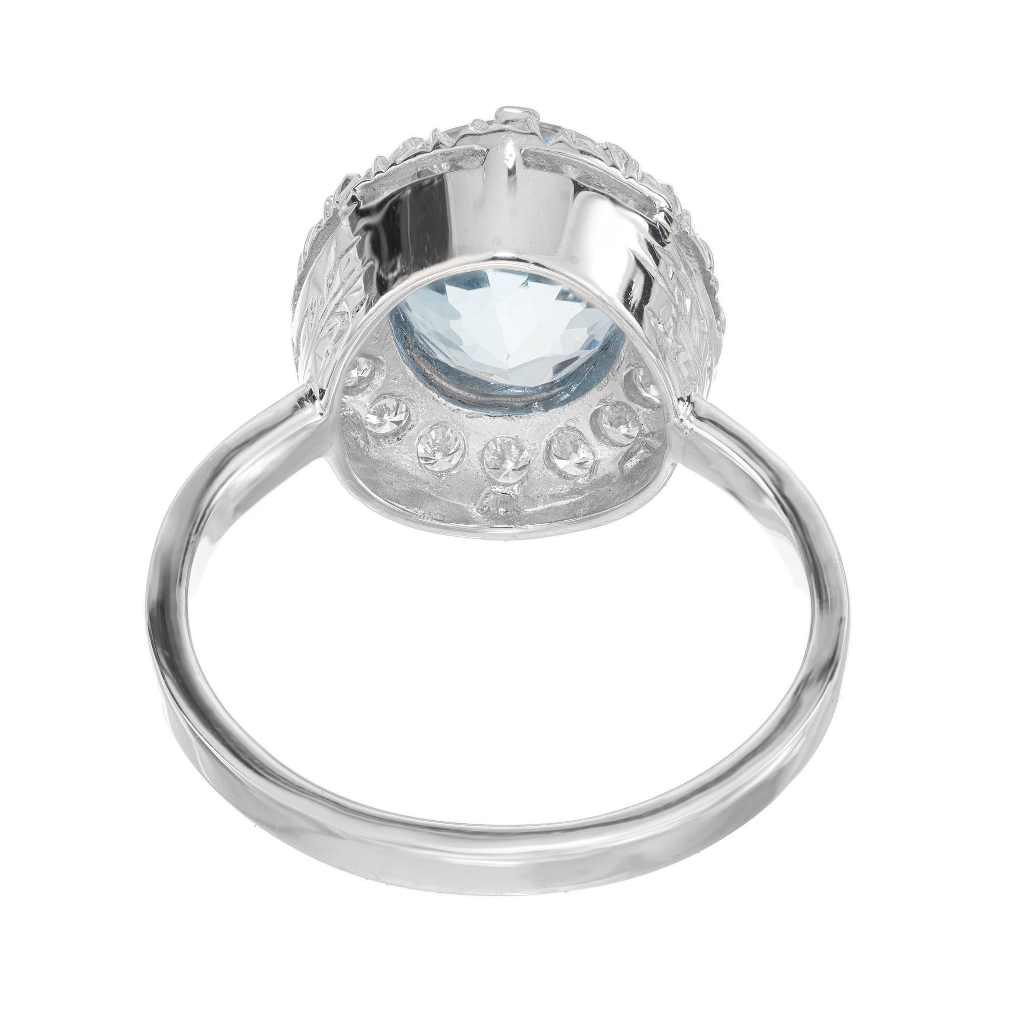 2.3 Carat Oval Aquamarine Diamond Platinum Halo Ring  For Sale 1