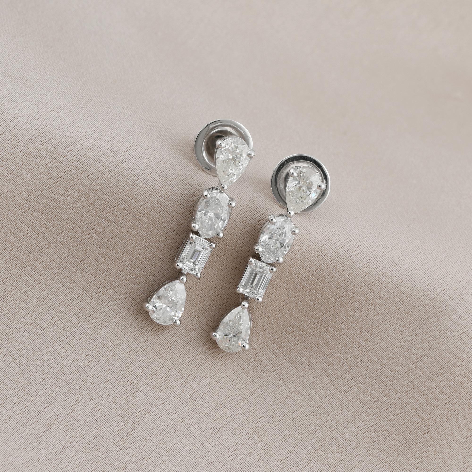 Modern 2.3 Carat Pear & Emerald Cut Diamond Dangle Earrings 18 Karat White Gold Jewelry For Sale
