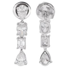 2.3 Carat Pear & Emerald Cut Diamond Dangle Earrings 18 Karat White Gold Jewelry