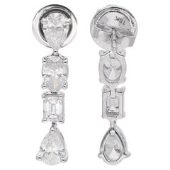 Pendientes colgantes de diamantes talla pera y esmeralda de 2,3 quilates Joyas de oro blanco de 18 quilates