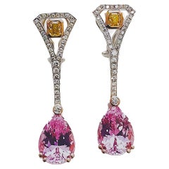 23 Carat Pink Kunzite Earrings with White and Yellow Diamonds