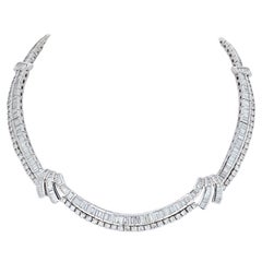 Vintage 23 Carat Platinum Baguette and Round Diamond Collar Necklace