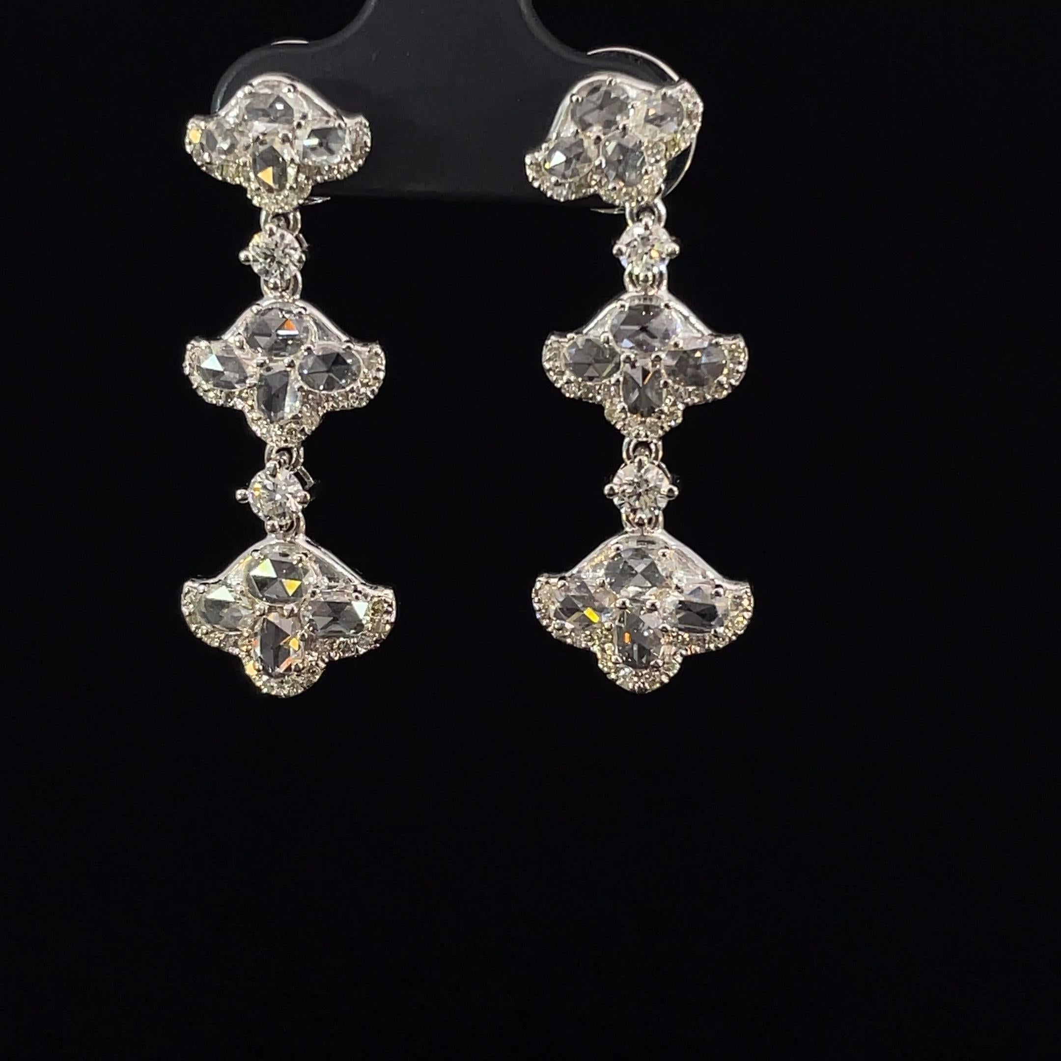 Modern 2.3 Carat Rose Cut Tulip Diamond 18K Gold Drops Earring For Sale