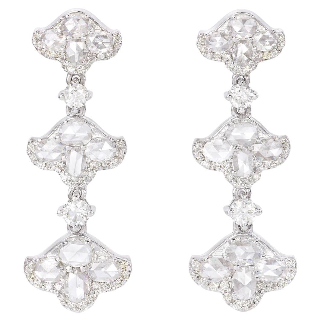 2.3 Carat Rose Cut Tulip Diamond 18K Gold Drops Earring For Sale