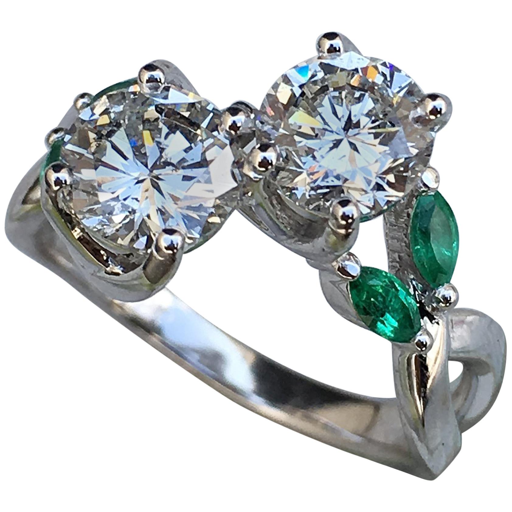 2.3 Carat Round Diamond and Emerald Ring, Ben Dannie For Sale