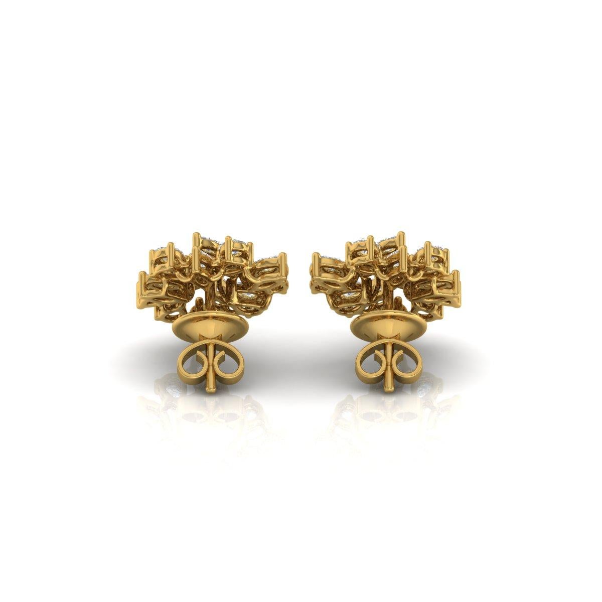 Modern 2.3 Carat SI/H Pear Round Brilliant Cut Diamond Earrings 14 Karat Yellow Gold For Sale
