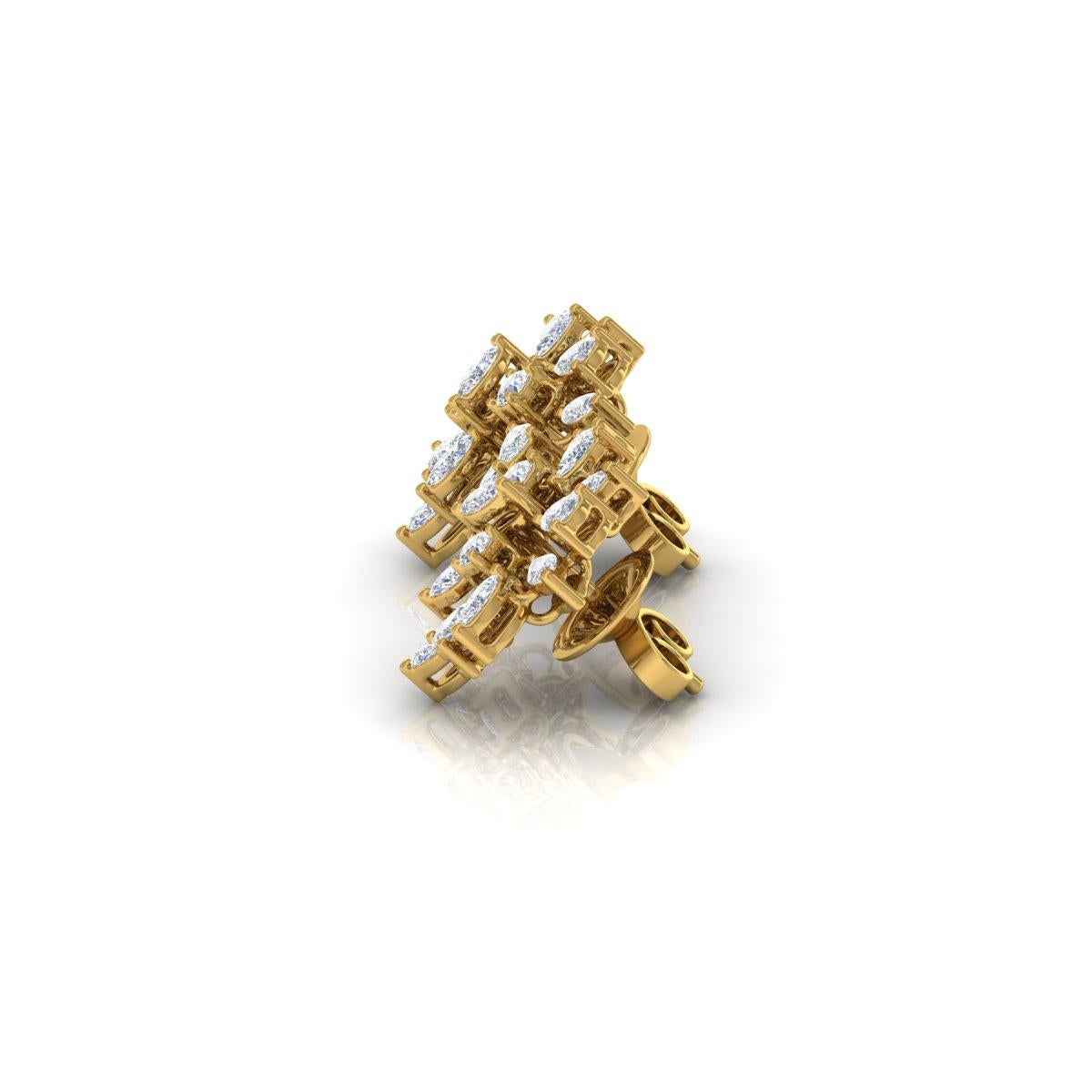 Pear Cut 2.3 Carat SI/H Pear Round Brilliant Cut Diamond Earrings 14 Karat Yellow Gold For Sale