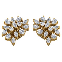 Pendientes de diamantes talla brillante redonda pera SI/H de 2,3 quilates y 14 quilates de oro amarillo