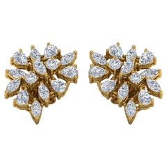 Orecchini di diamanti da 2,3 carati SI/H Pear Round Brilliante Cut Oro giallo 18 carati