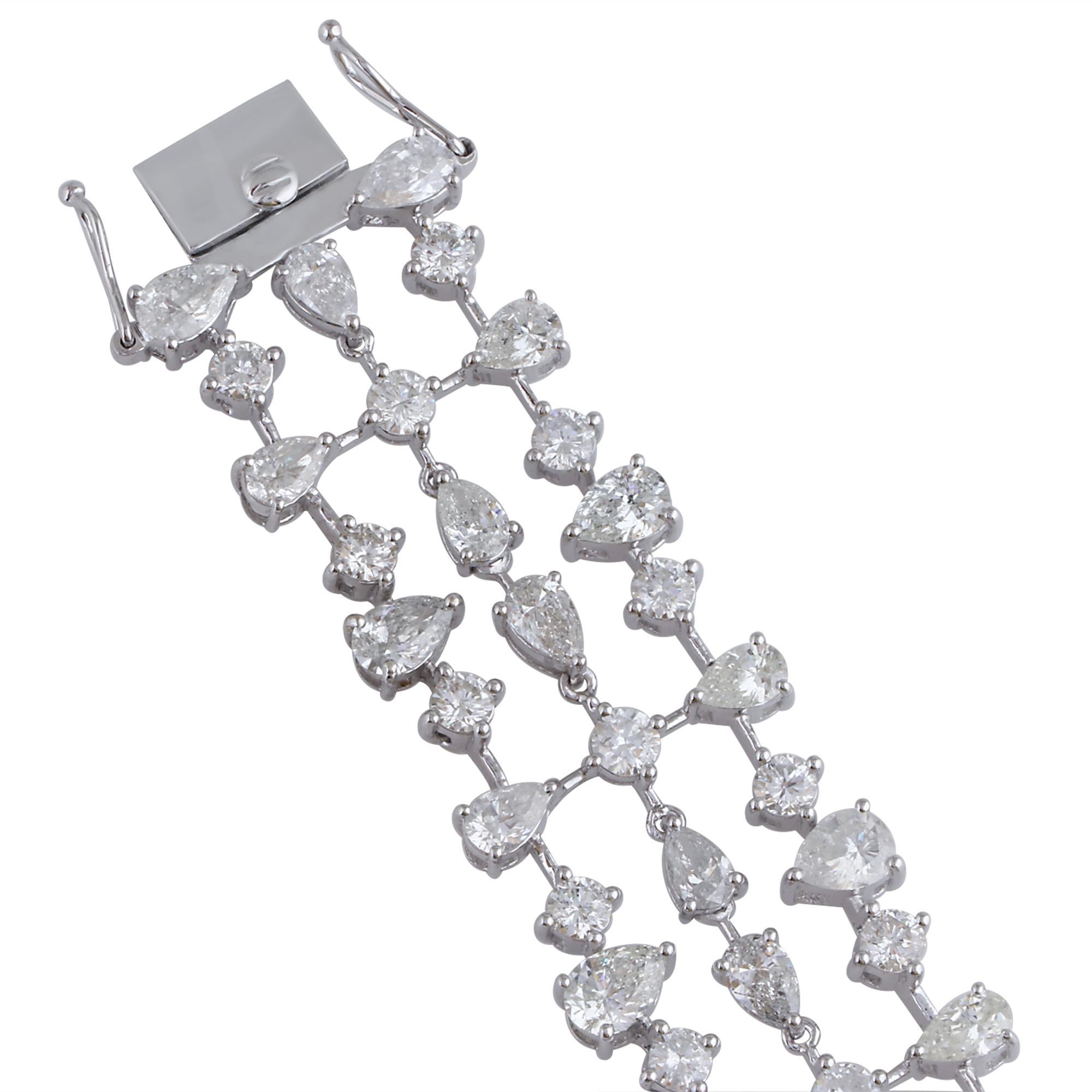 Modern 23 Carat SI/HI Pear Round Diamond Bracelet 18 Karat White Gold Handmade Jewelry For Sale