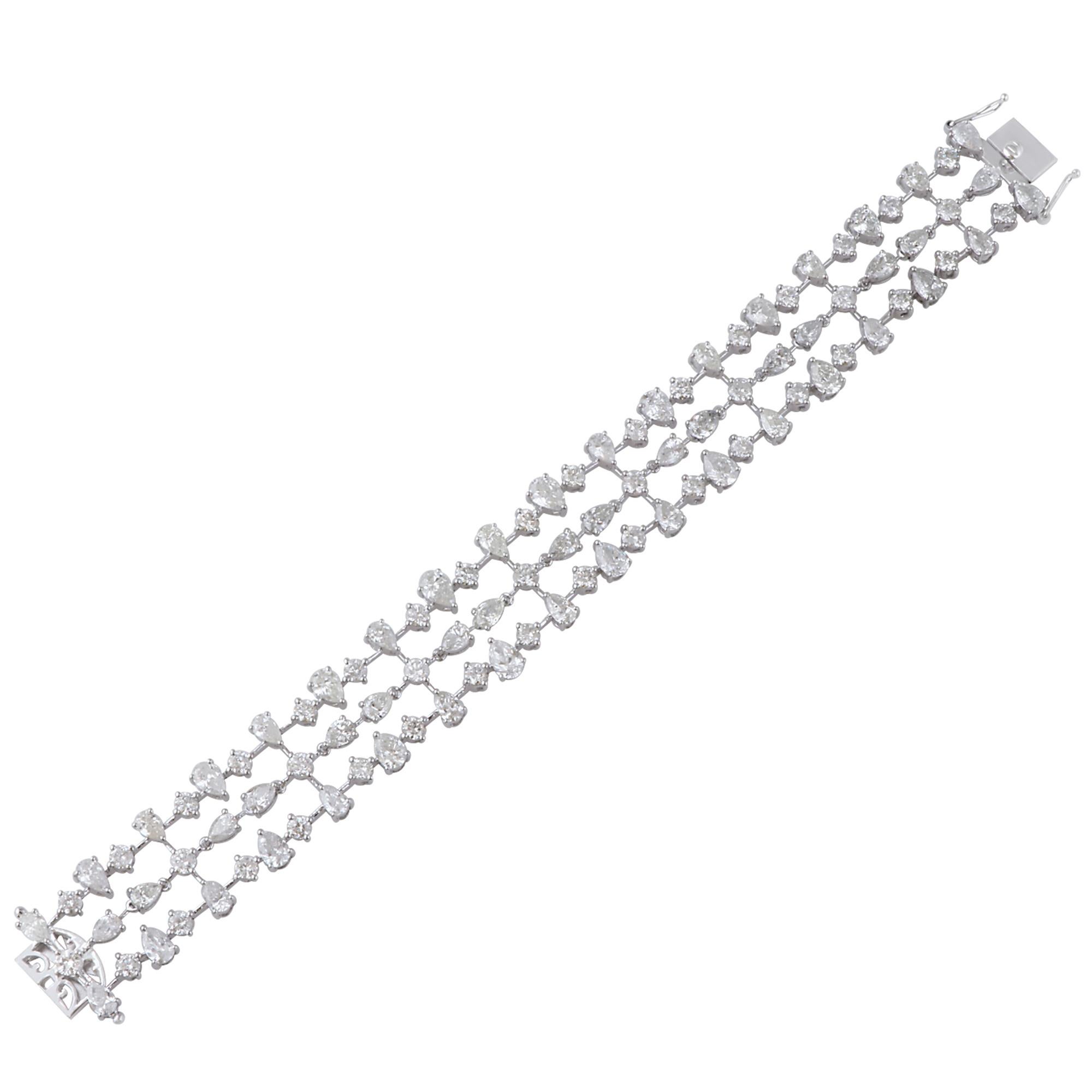 Bracelet artisanal en or blanc 18 carats avec diamants ronds taille poire de 23 carats SI/HI Pour femmes en vente