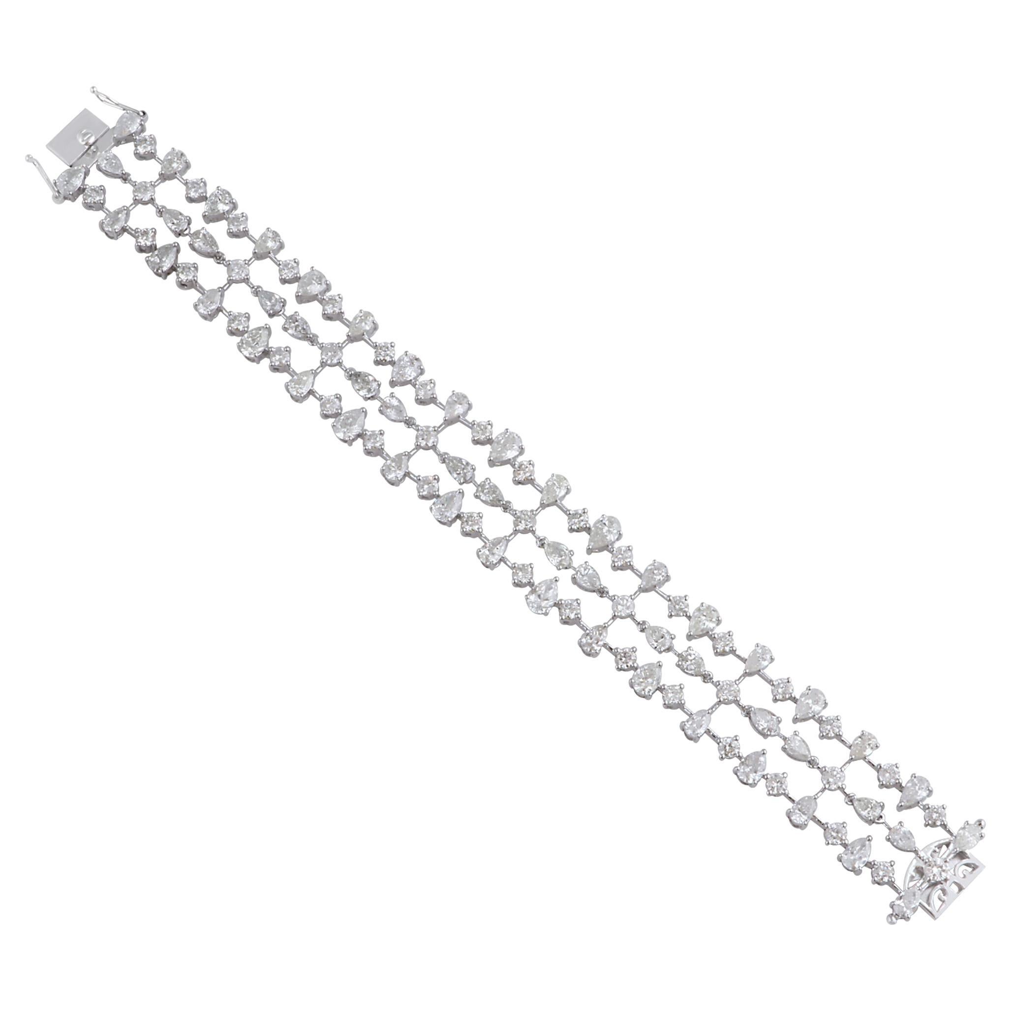 Bracelet artisanal en or blanc 18 carats avec diamants ronds taille poire de 23 carats SI/HI en vente