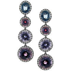 23 Carat Three Colored Spinel and 1.74 Carat Diamond Earrings in 18 Karat Gold