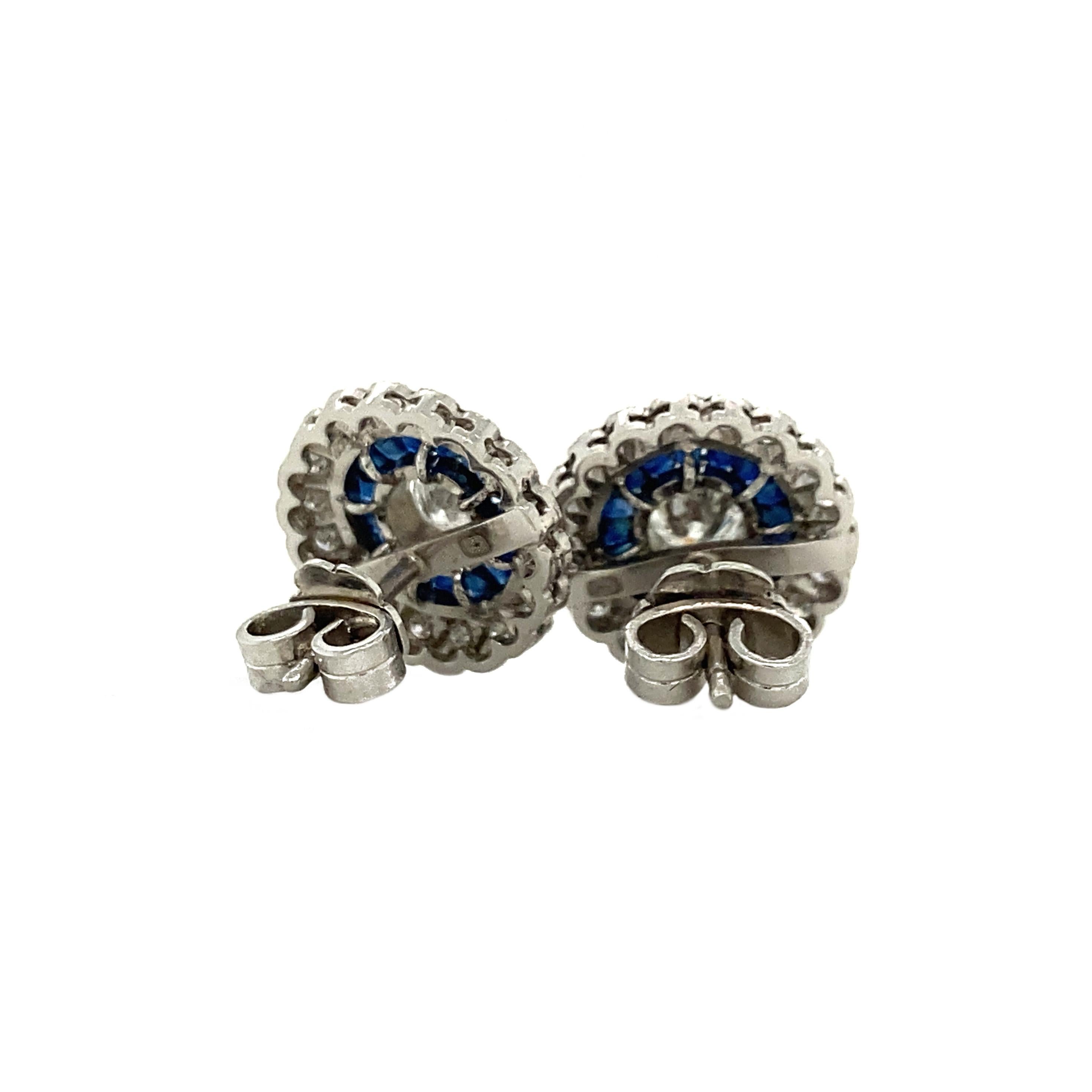 Taglio brillante Orecchini in platino con diamanti e zaffiri naturali da 2,3 carati totali in stile Art-Deco in vendita