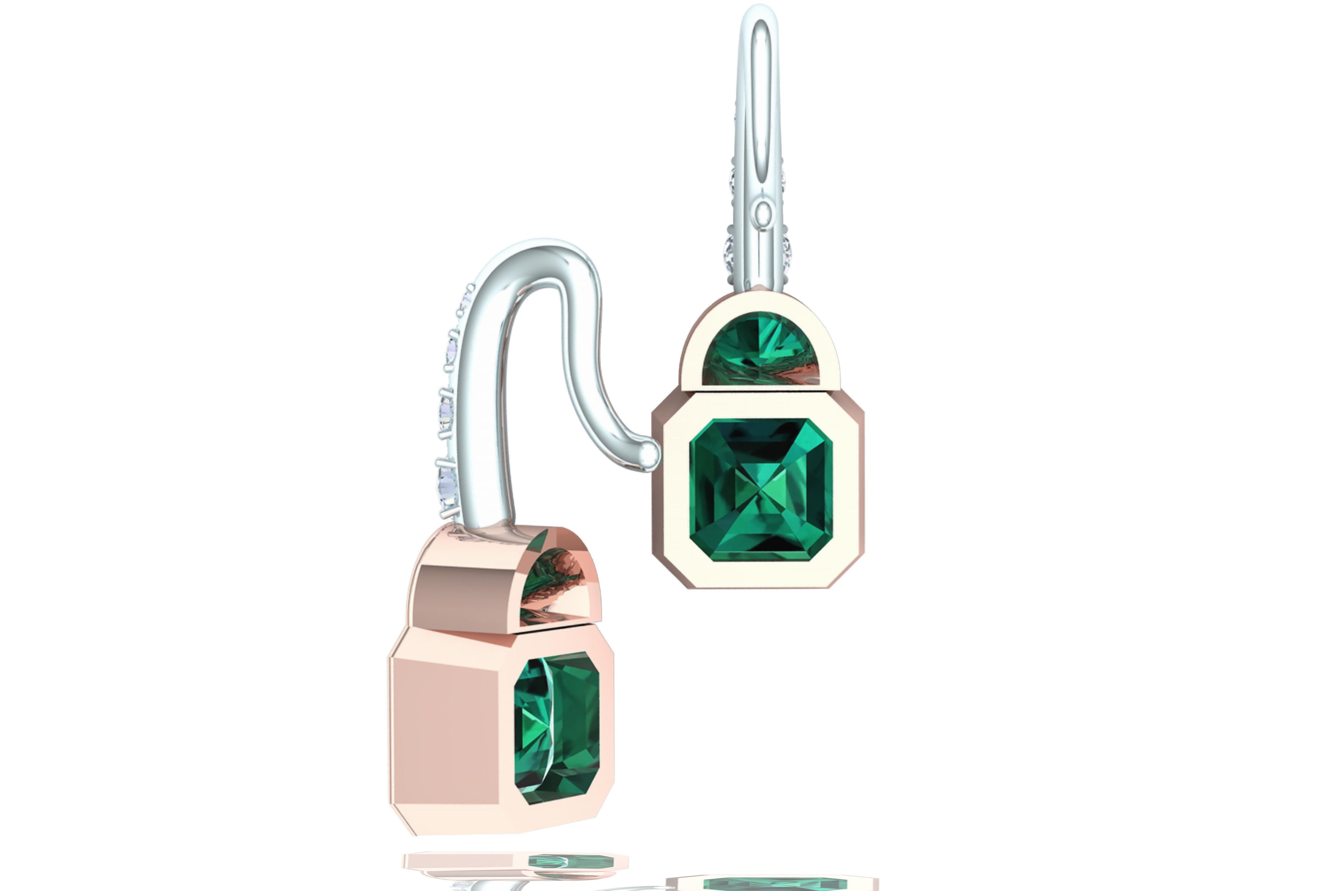 Modern 2.3 Carat Tourmaline and Diamond Rose and White Gold Dangle Earrings For Sale