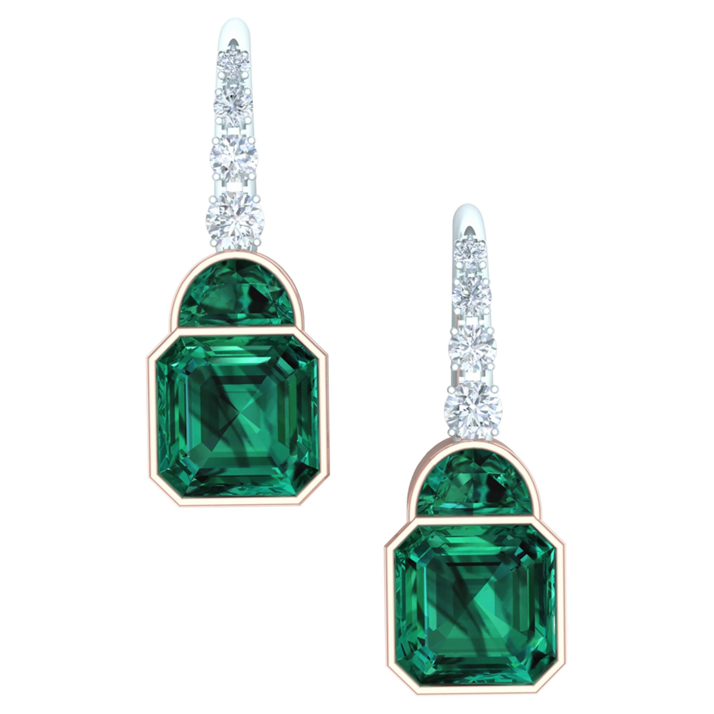 2.3 Carat Tourmaline and Diamond Rose and White Gold Dangle Earrings For Sale