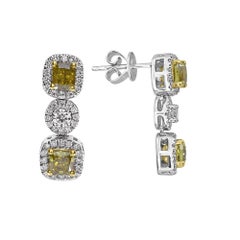 2.3 Carat White and Yellow Diamond White and Yellow Gold Earring