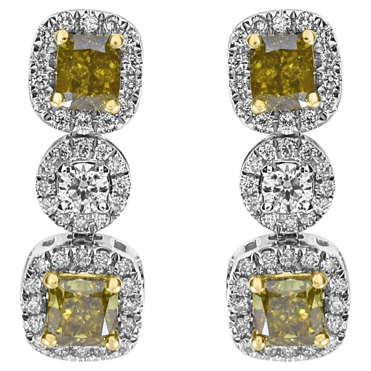 2.3 Carat White and Yellow Diamond White and Yellow Gold Earring