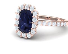 2.3 Carat Blue Spinel and Diamond Rose Gold Ring