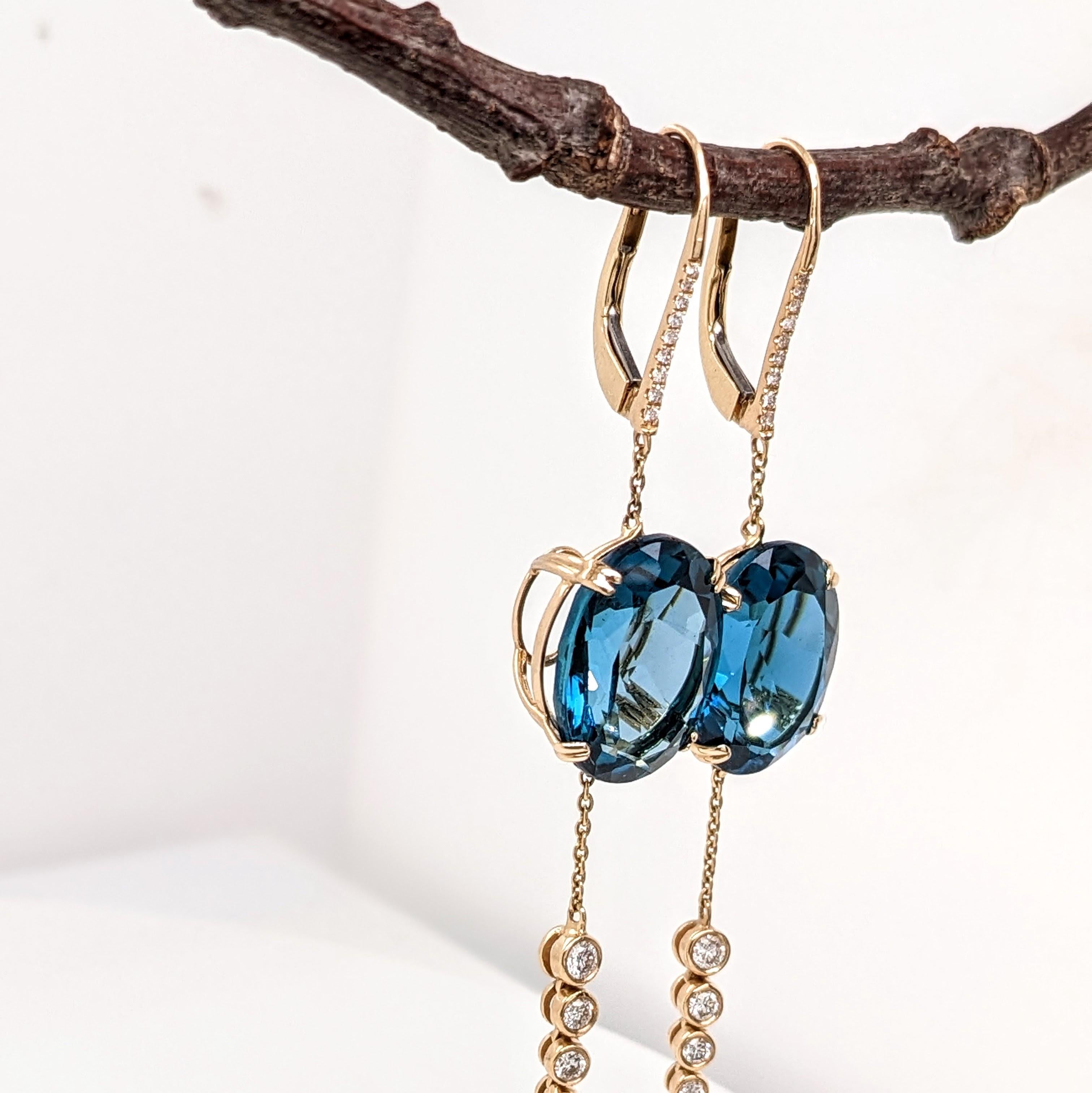 Modern 23 cttw London Blue Topaz Dangle Earrings w Natural Diamonds in 14k Solid Gold For Sale