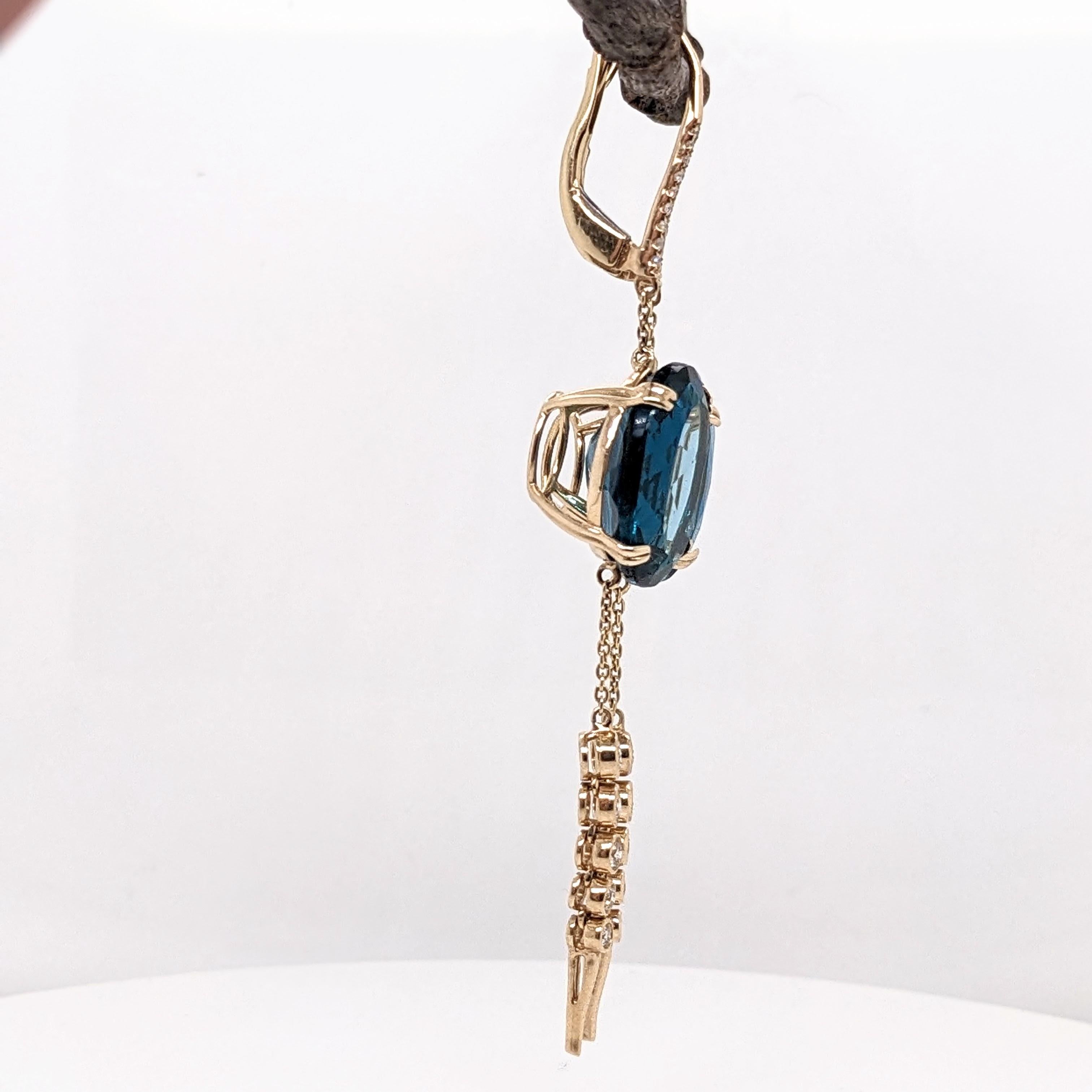 Oval Cut 23 cttw London Blue Topaz Dangle Earrings w Natural Diamonds in 14k Solid Gold For Sale