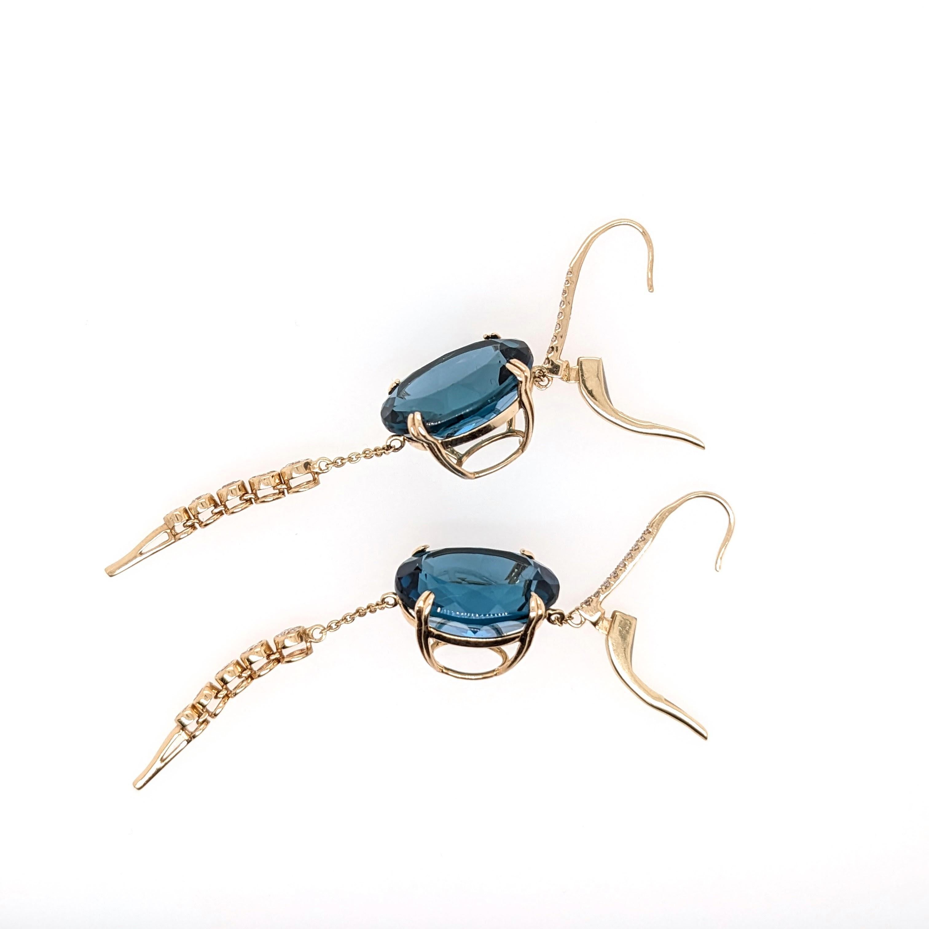 23 cttw London Blue Topaz Dangle Ears w Natural Diamonds in 14k Solid Gold (Boucles d'oreilles pendantes avec topaze bleue de Londres et diamants naturels en or massif 14k) Pour femmes en vente