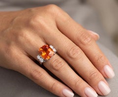 23 CTW Huge Cushion Vivid Orange Sapphire Diamond Ring GIA Ceylon Heat Only