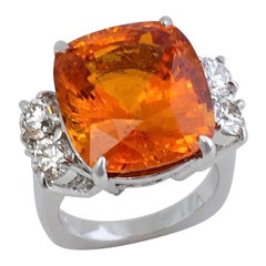 23 CTW Huge Cushion Vivid Orange Sapphire Diamond Ring GIA Ceylon Heat Only
