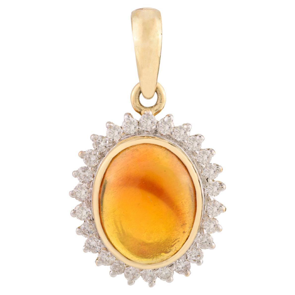 Ciondolo con diamante aureolato Opale taglio ovale da 2,3 CTW Regalo per le donne in oro giallo 14k in vendita