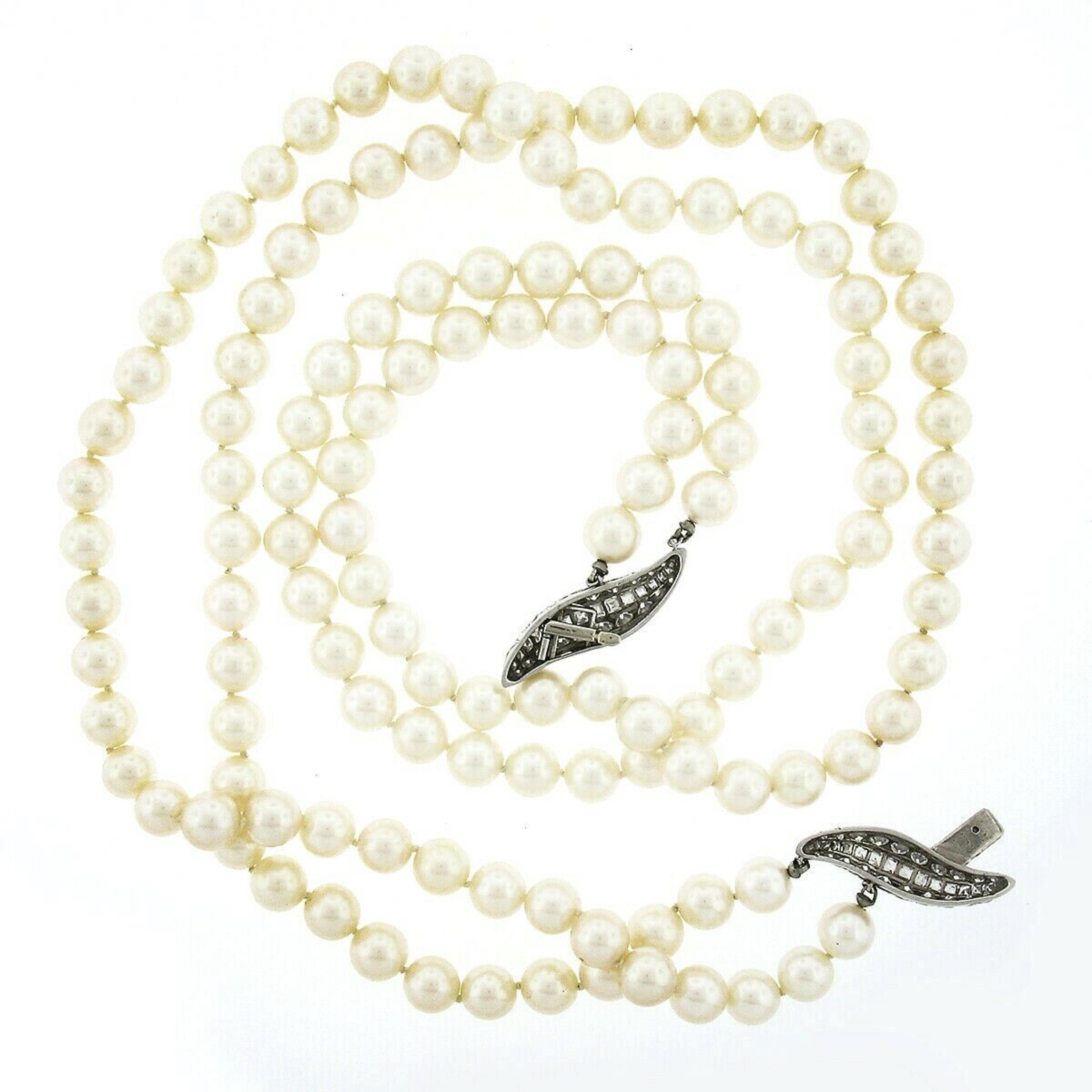 Women's GIA White Cultured Akoya Pearl Dual Strand Necklace & Platinum Diamond Clasp
