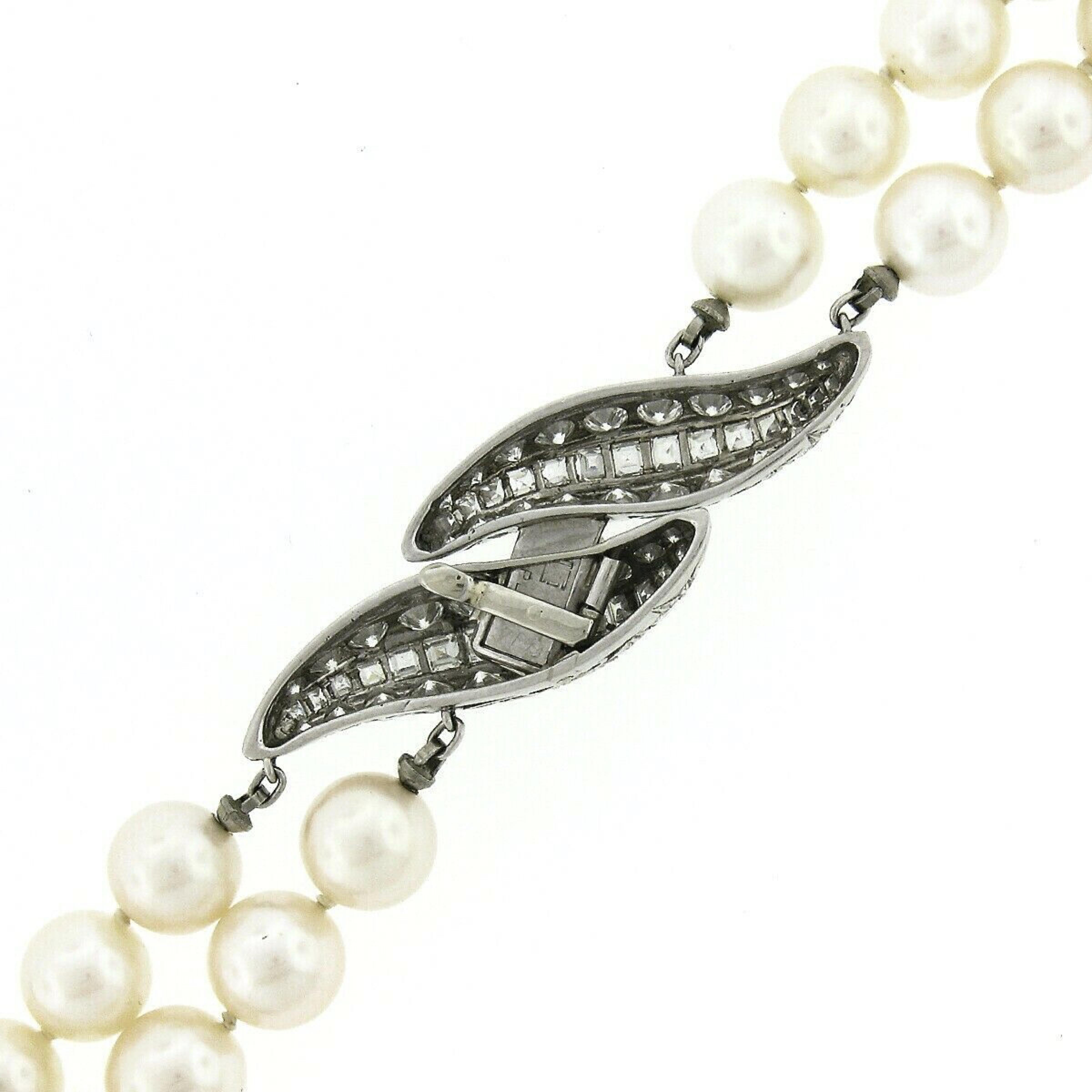 GIA White Cultured Akoya Pearl Dual Strand Necklace & Platinum Diamond Clasp 2