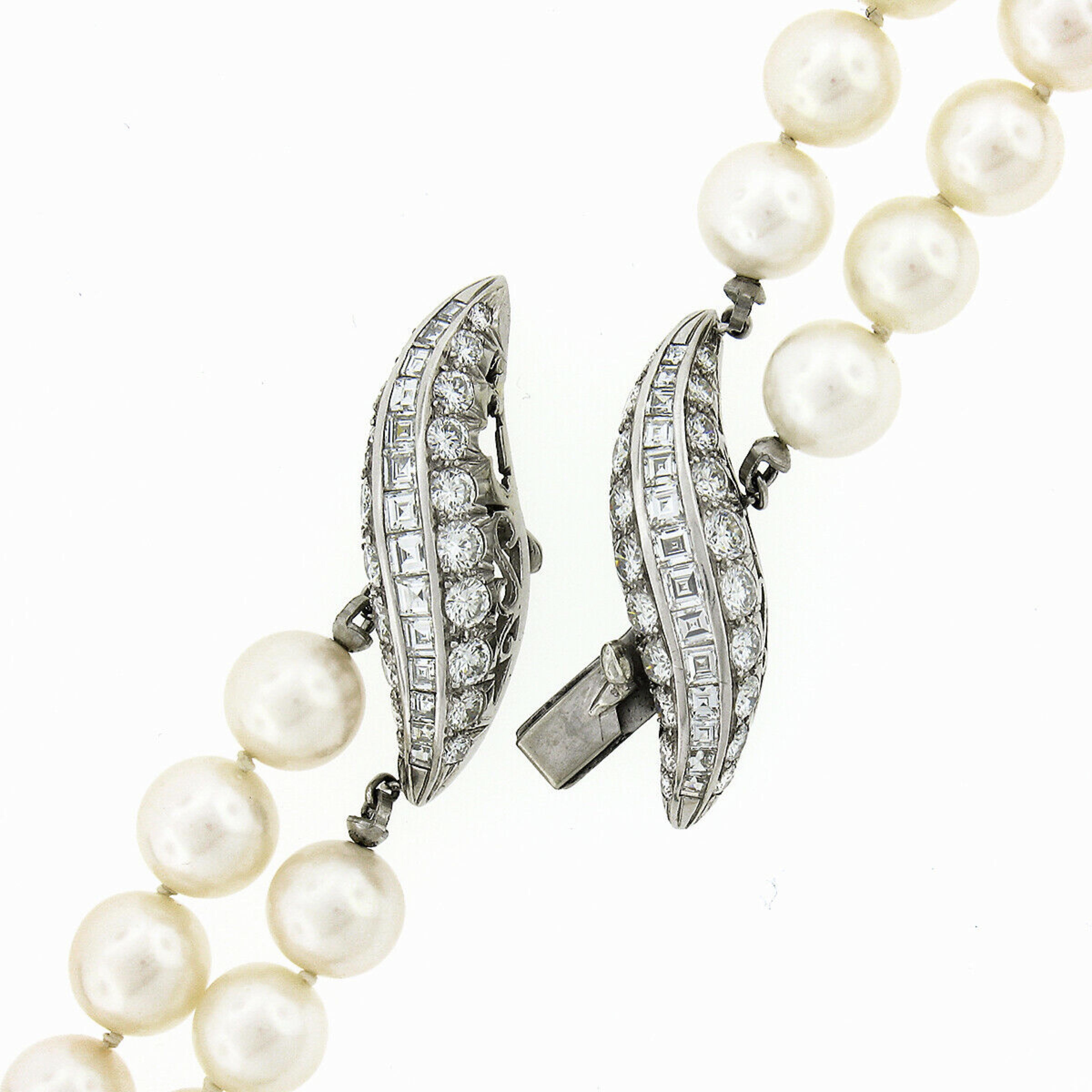 GIA White Cultured Akoya Pearl Dual Strand Necklace & Platinum Diamond Clasp 3