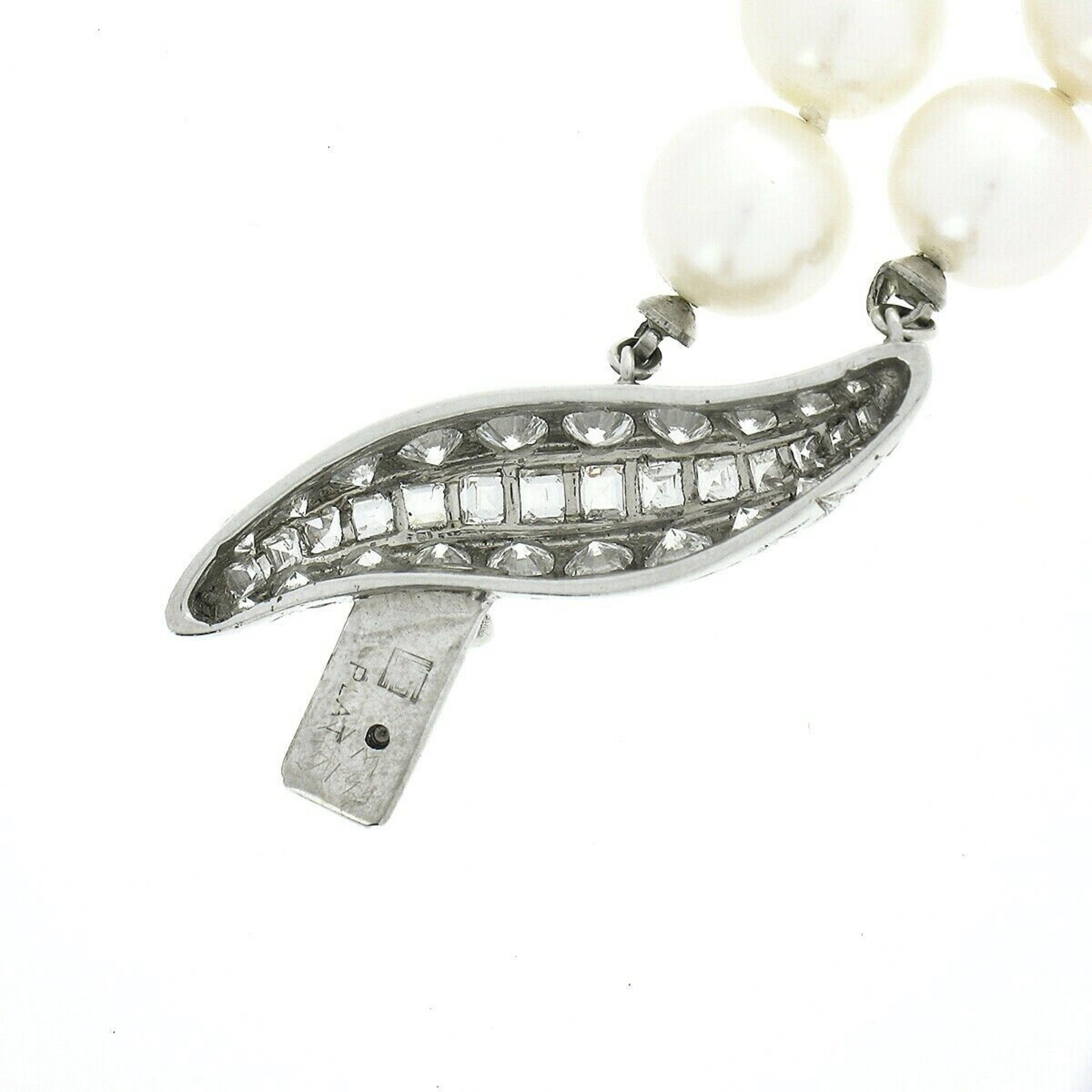 GIA White Cultured Akoya Pearl Dual Strand Necklace & Platinum Diamond Clasp 4