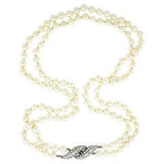 GIA White Cultured Akoya Pearl Dual Strand Necklace & Platinum Diamond Clasp