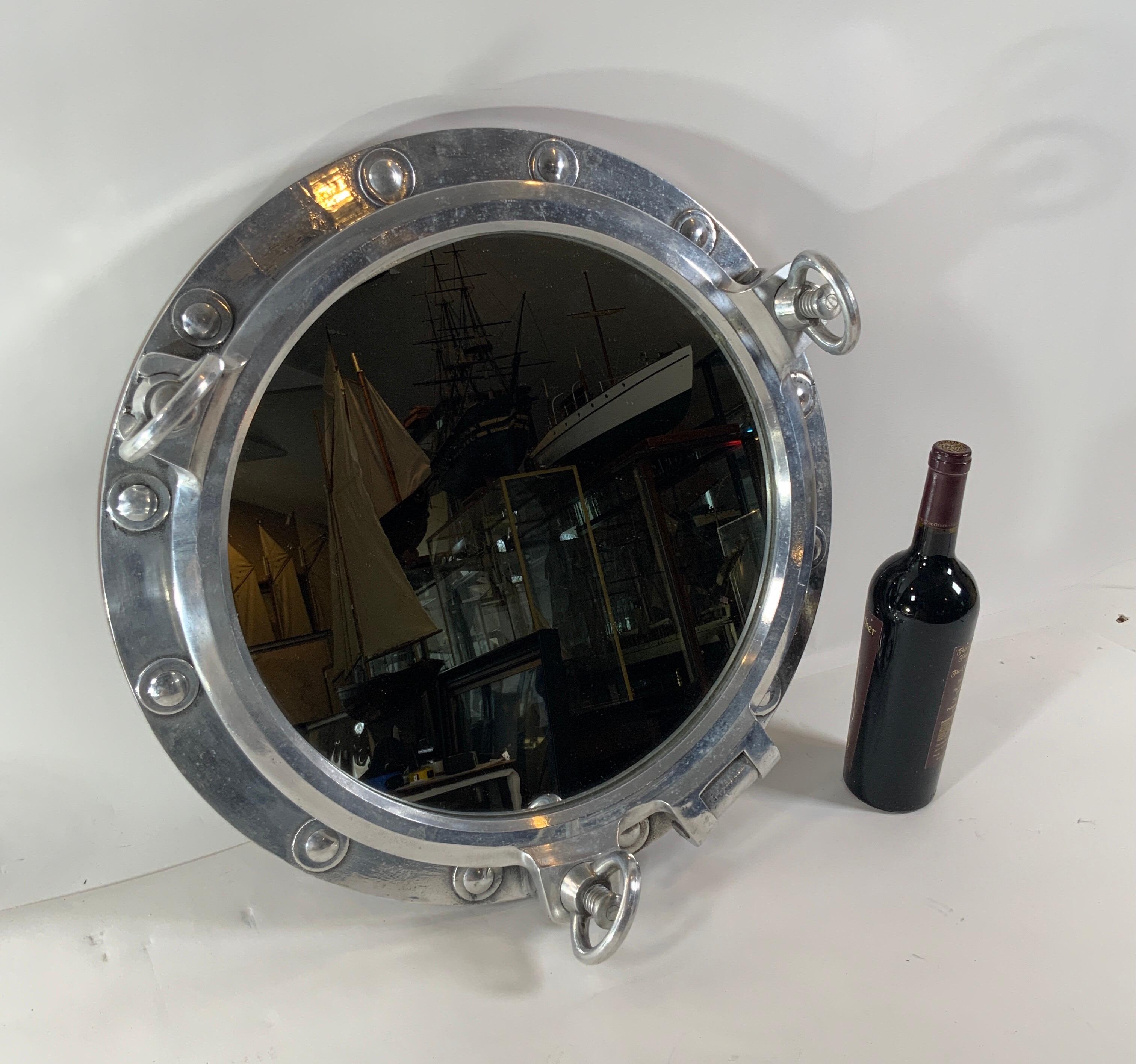 Late 20th Century Aluminum Ship’s Porthole Mirror For Sale