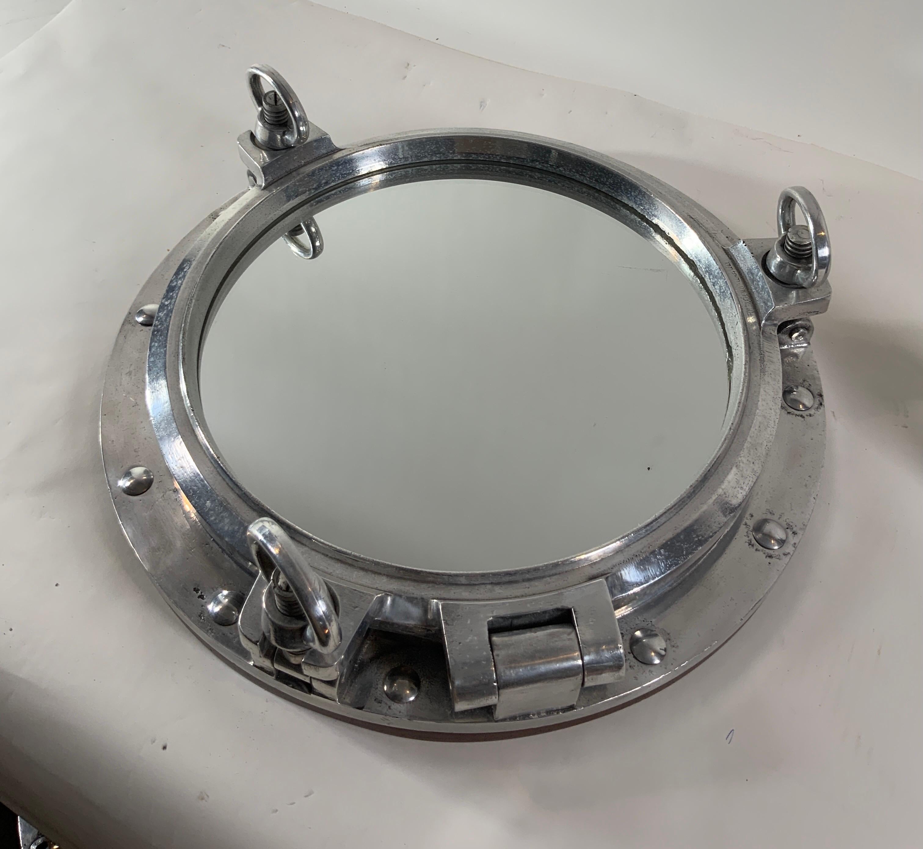 Late 20th Century 23 Inch Aluminum Ship’s Porthole Mirror For Sale