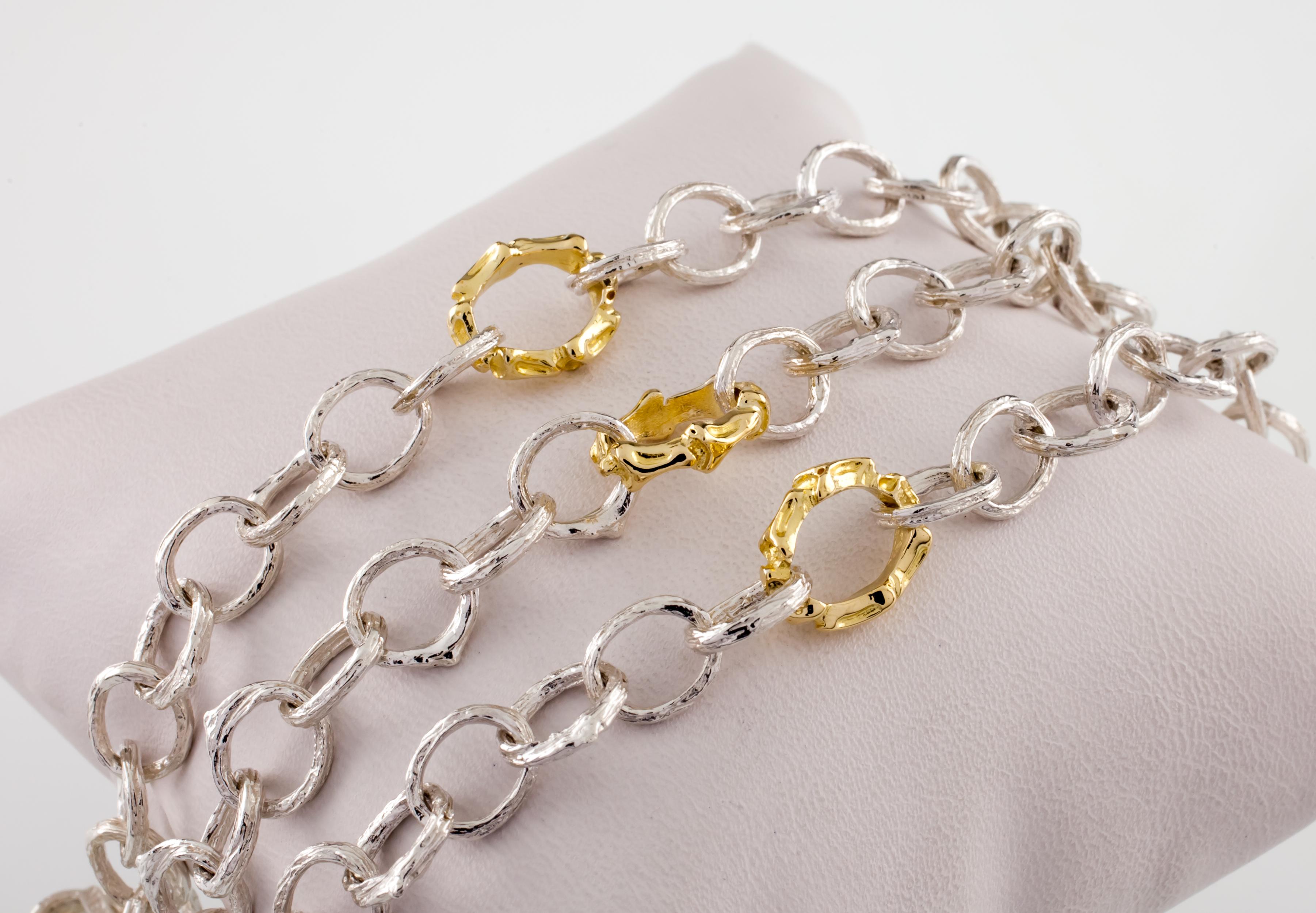Modern K. Brunini Sterling Silver and Gold Twig Loop Chain Necklace Toggle For Sale