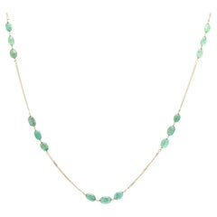 Long Emerald Beaded Chain Necklace in 18K Yellow Gold