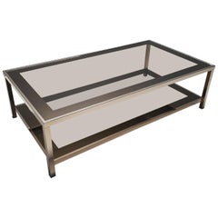 23-Karat Gilt Coffee Table with Smoked Glass Shelves by Belgo Chrome, 1980s