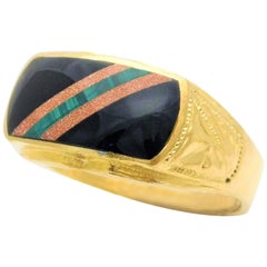 23 Karat Gold Midcentury Taiwanese Black Onyx Ring