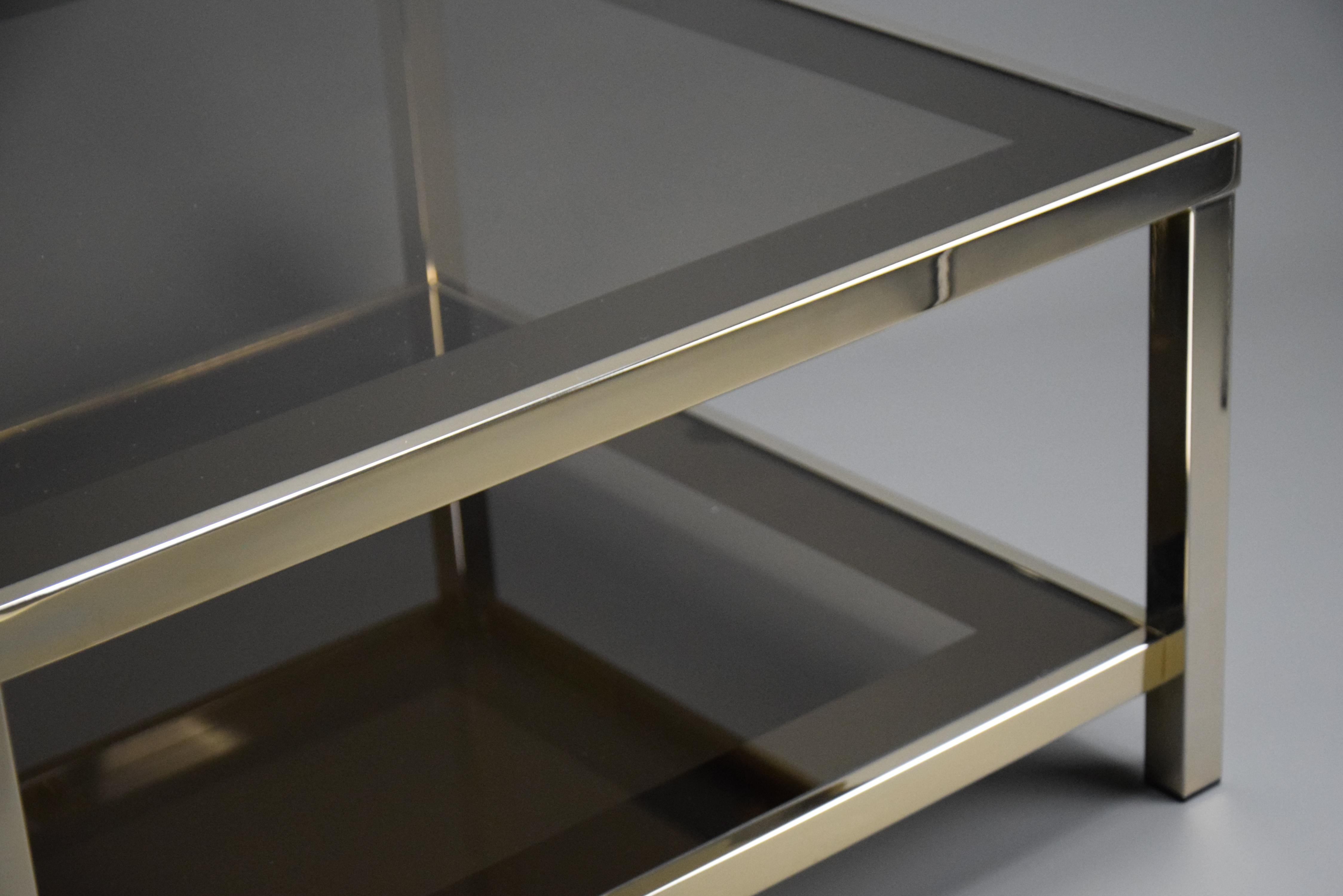 Table basse Belgo Chrom à deux niveaux des années 1970, plaquée or 23 carats en vente 3