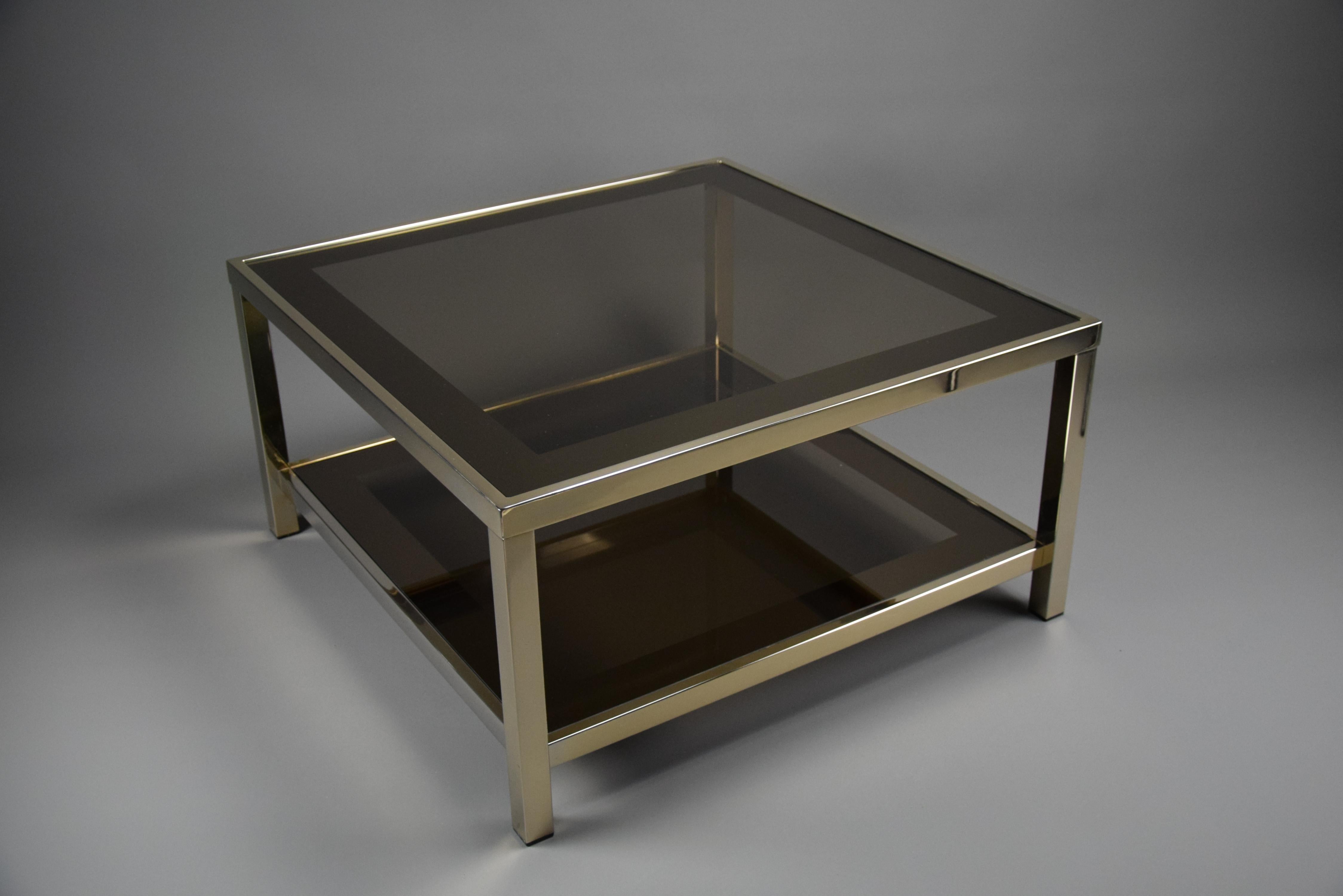 Table basse Belgo Chrom à deux niveaux des années 1970, plaquée or 23 carats en vente 4