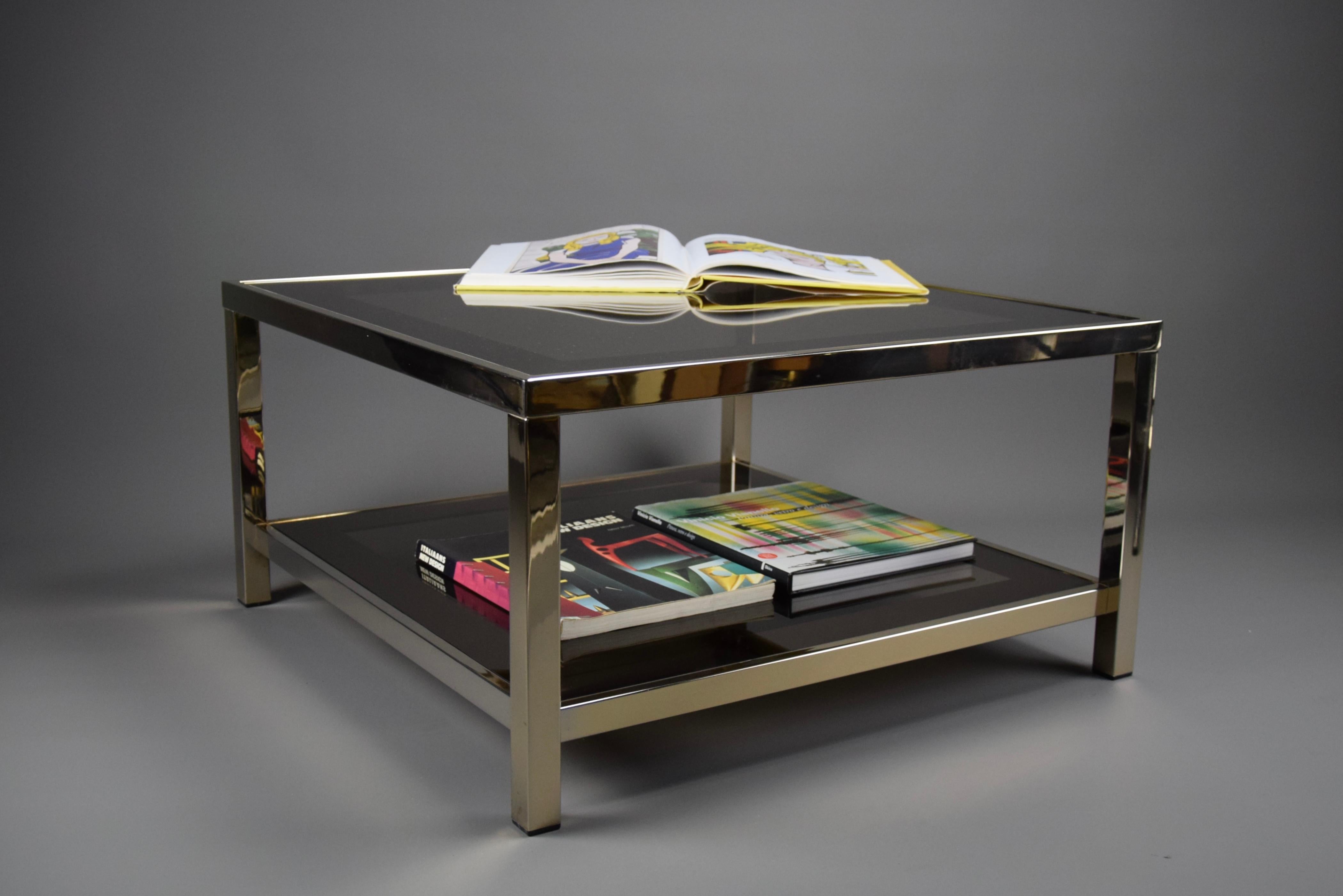 Table basse Belgo Chrom à deux niveaux des années 1970, plaquée or 23 carats en vente 5