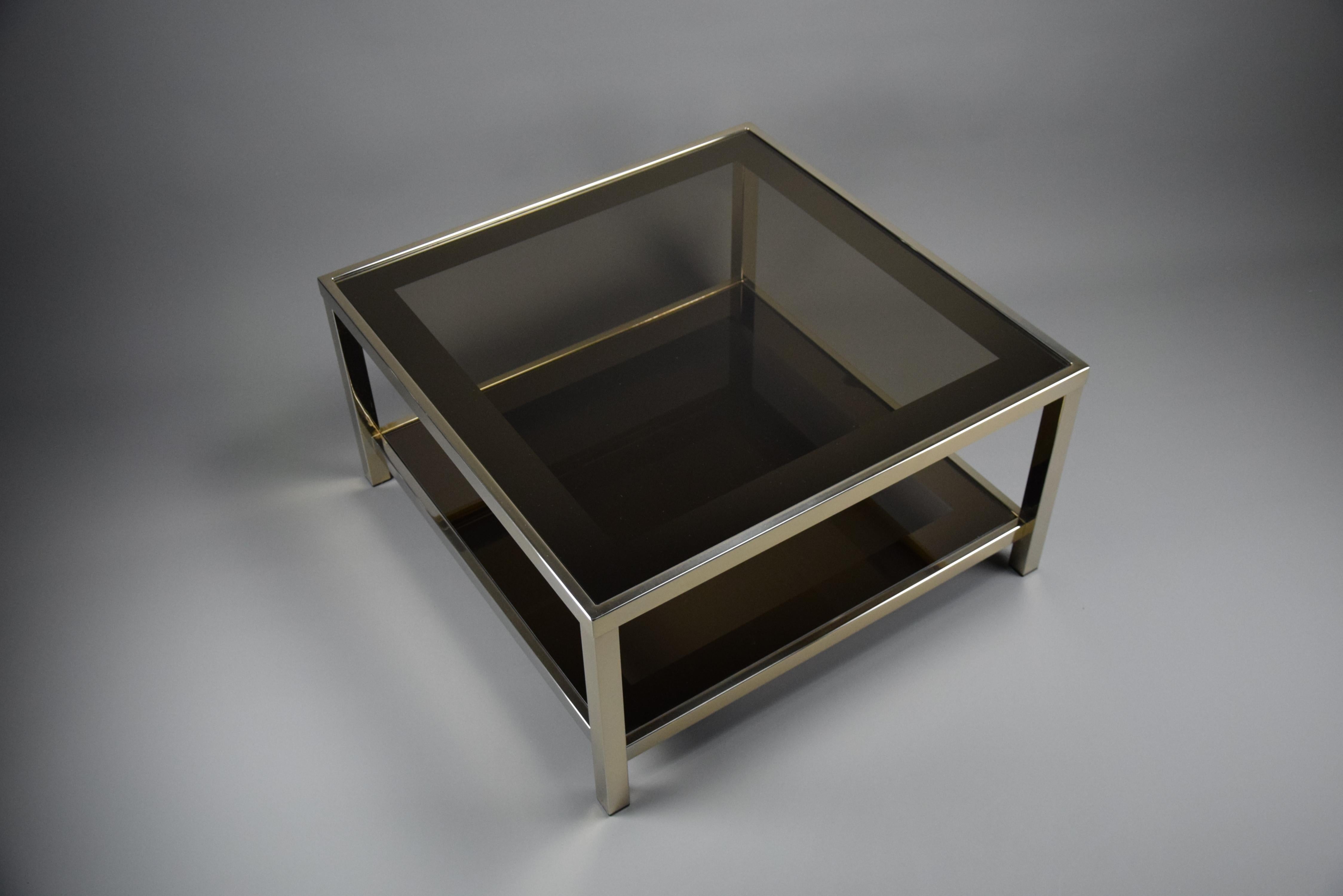 Hollywood Regency Table basse Belgo Chrom à deux niveaux des années 1970, plaquée or 23 carats en vente